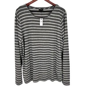 NEW Talbots Sparkly Metallic Sz XL Soft Long Sleeve Black Gray Blouse Shirt Top